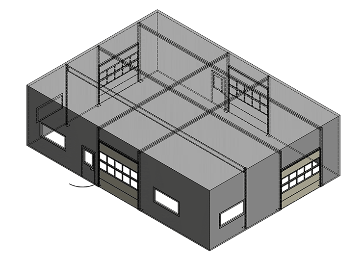 Planzeichnung der schallgeschützten Sandstrahlkabine von GEMAtech