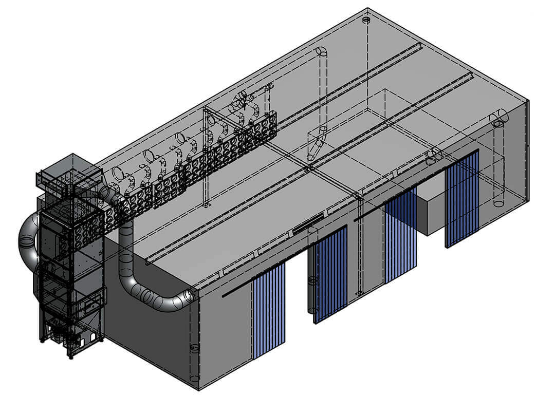 Planzeichnung Schleifkabine für Edelstahl- und Aluminiumschleifen von GEMAtech