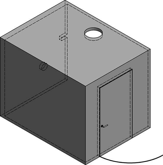 Planzeichnung einer Schallschutzkabine als Ventilator Schalldämmung von GEMAtech